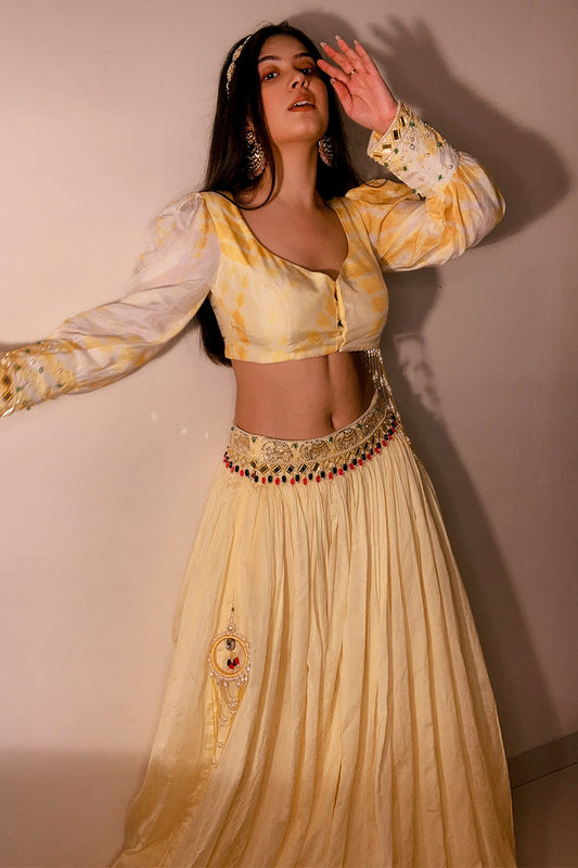 SHIBORI TYE N DYE YELLOW LEHENGA SET (6925836091575)