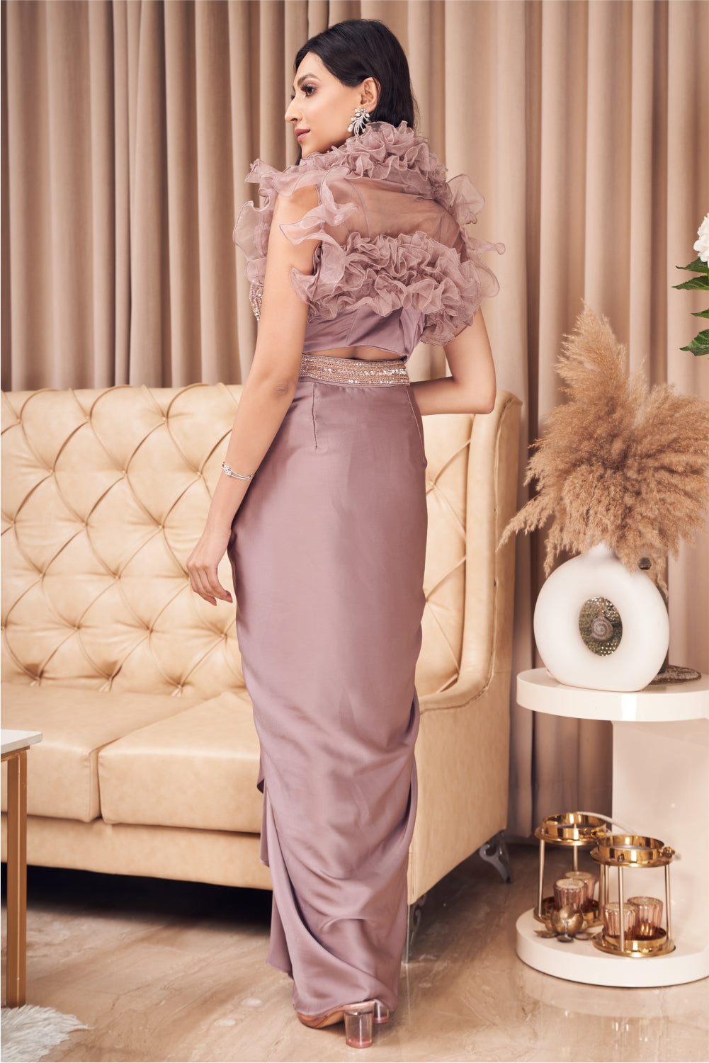 Mauve Dhoti Set With Ruffled Jacket (7970600747254)