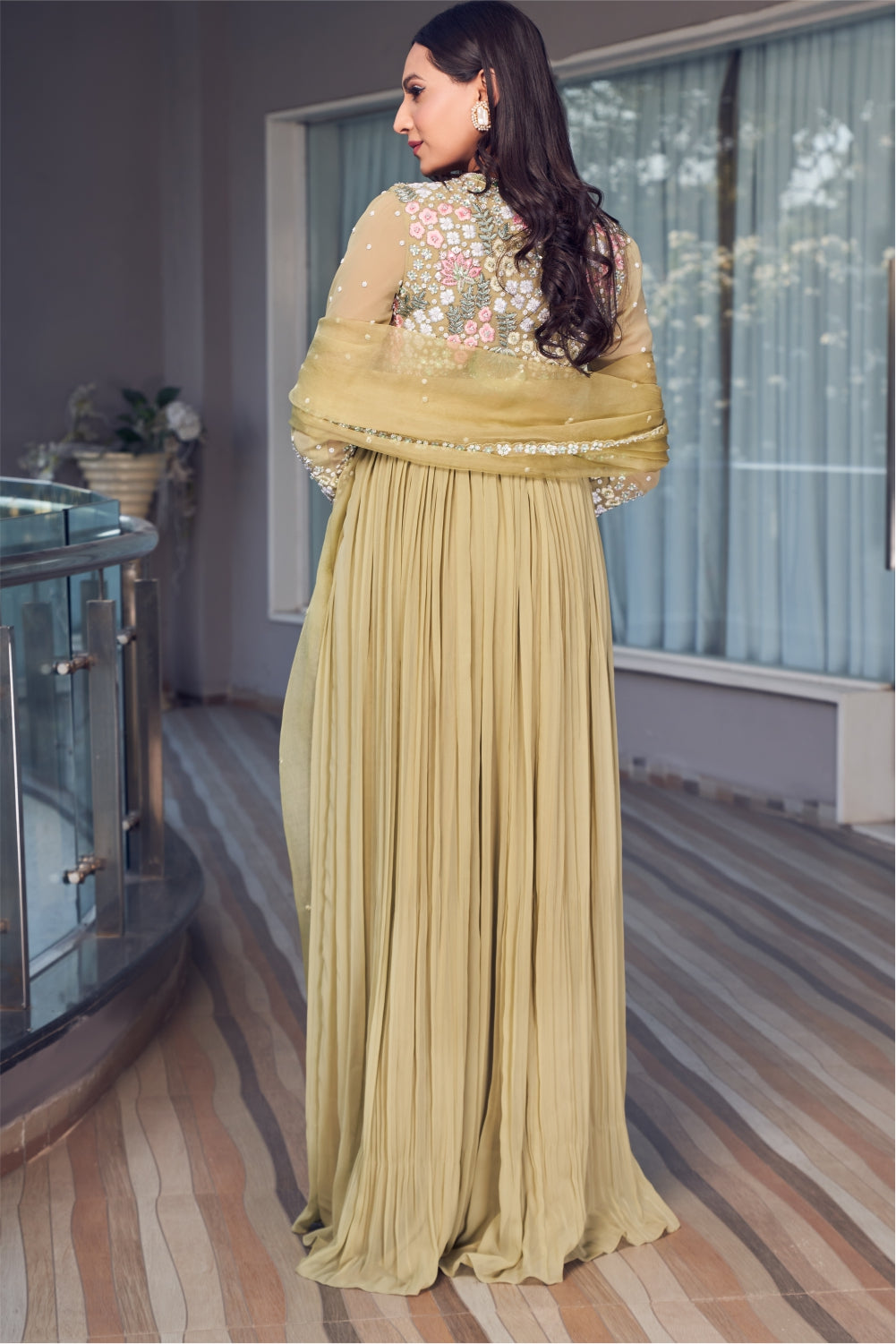 Mint Green Embroidered Anarkali With Dupatta (7962179436790)