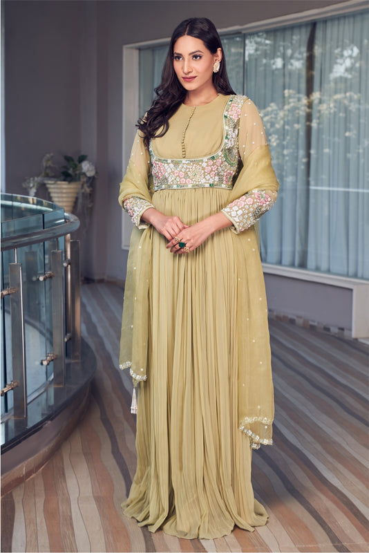 Mint Green Embroidered Anarkali With Dupatta (7962179436790)