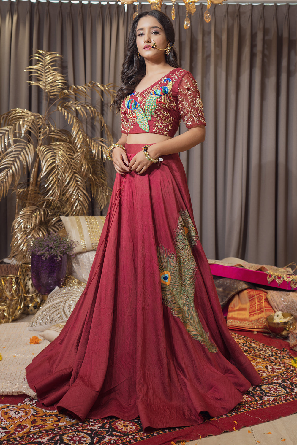 MAROON TRADITIONAL LEHENGA SET (6987846549687)