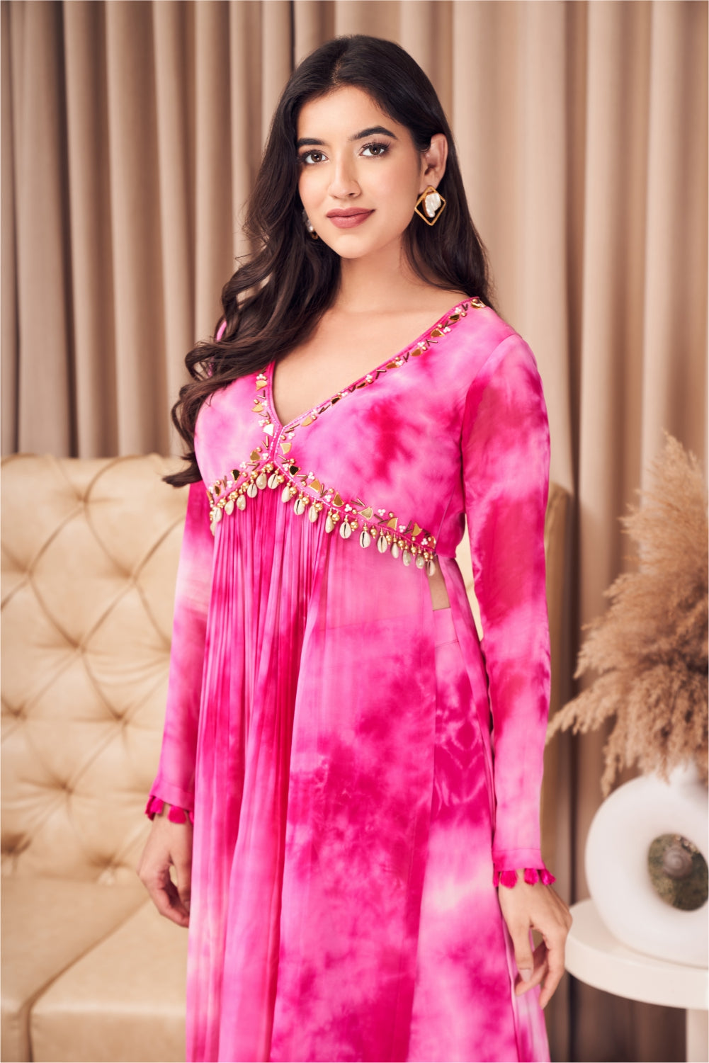 Pink Tie Dye Straight Fit Kurti with Pants (7971344941302)