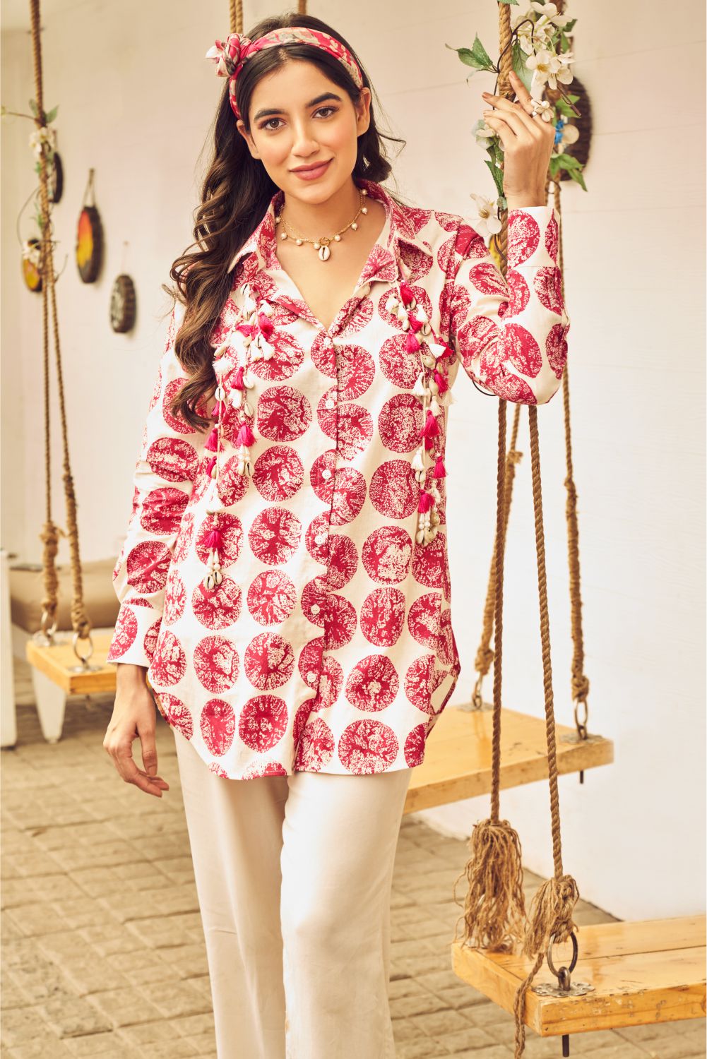 Boho Printed Shirt With Tassel Detailing (8007389348086)