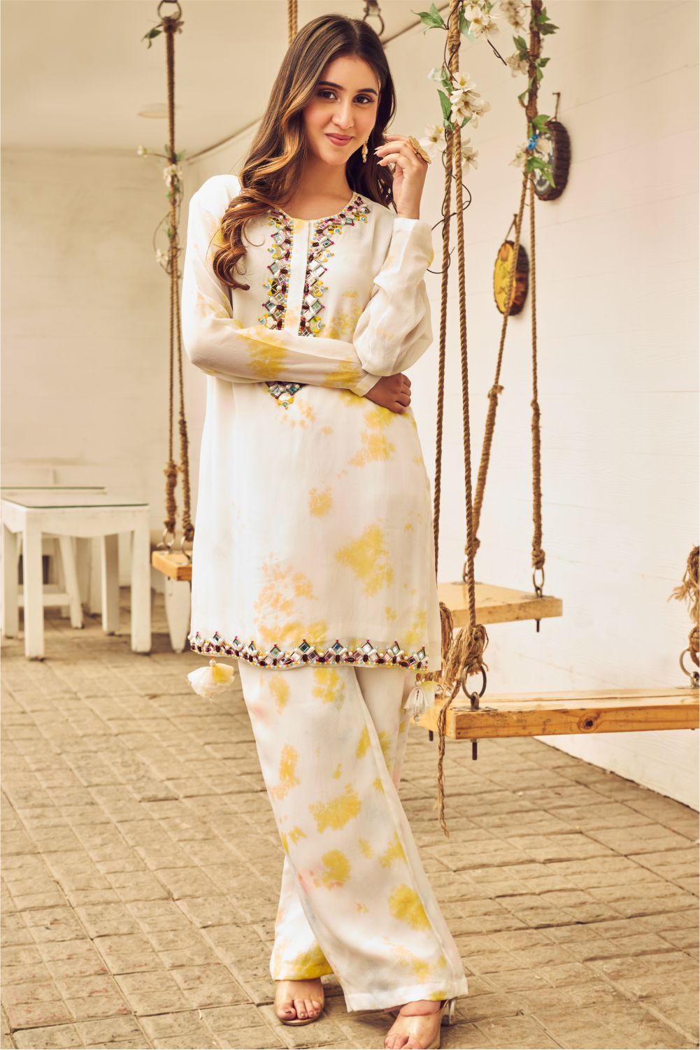 Boho Tie-Dye Short Kurti And Pant Set (8007393280246)