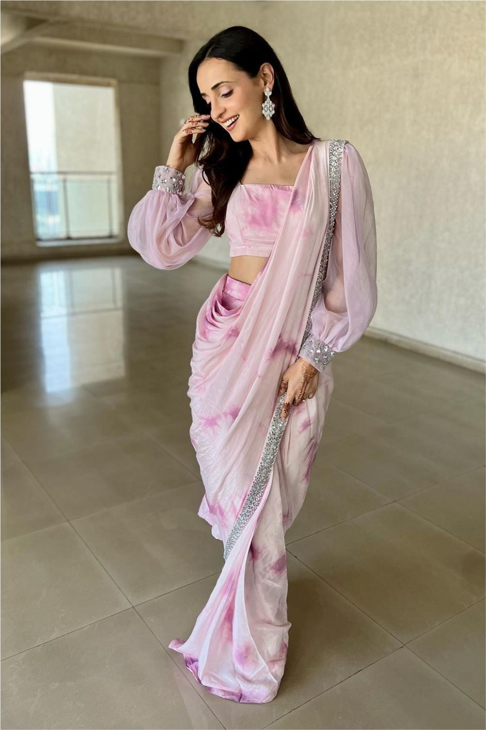 SANAYA IRANI LILAC TIE DYE READY TO WEAR SAREE (7988495974646)
