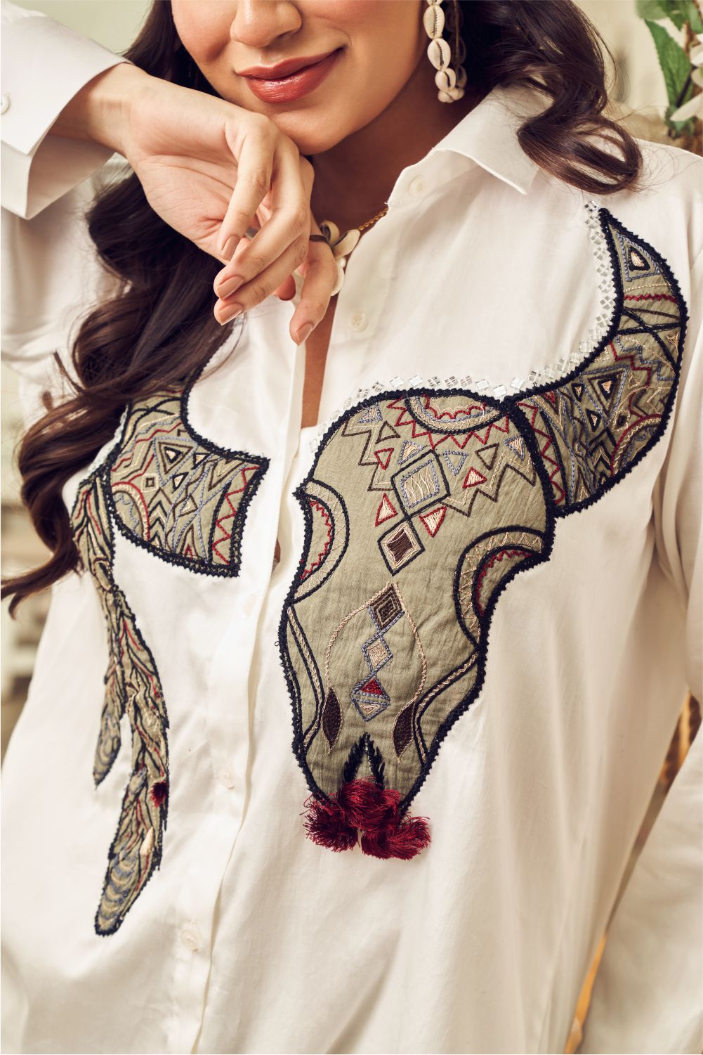 Boho White Shirt With Patch Work (8007389479158)