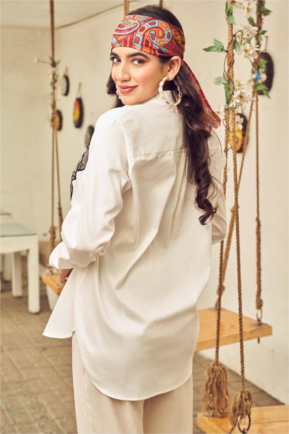 Boho White Shirt With Patch Work (8007389479158)