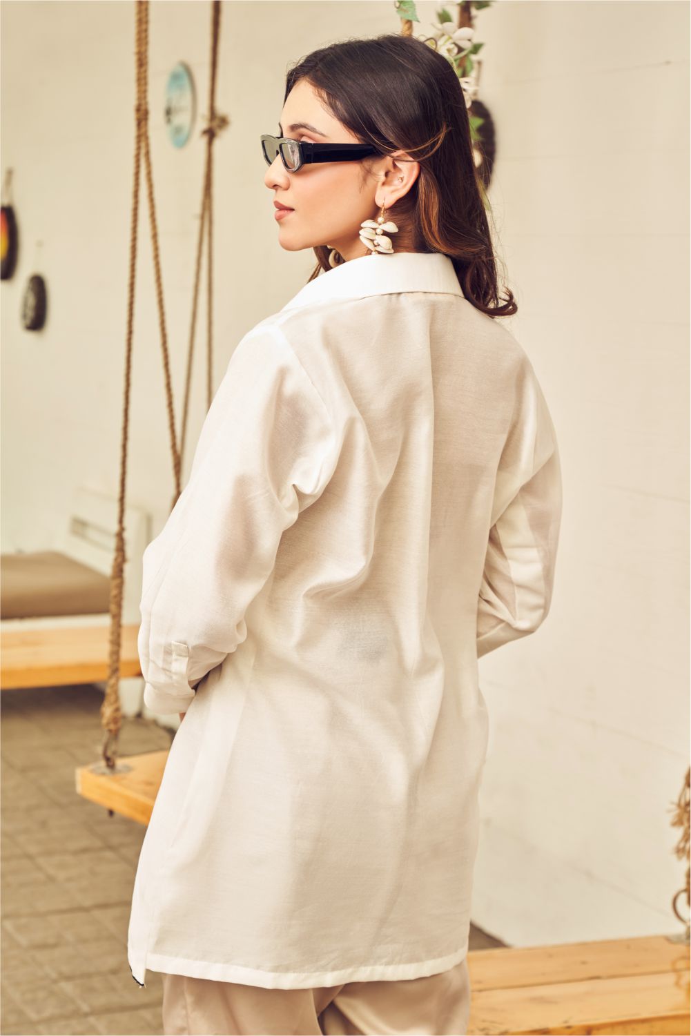 Boho White Embroidered Shirt With Assymetrical Hem (8007389642998)