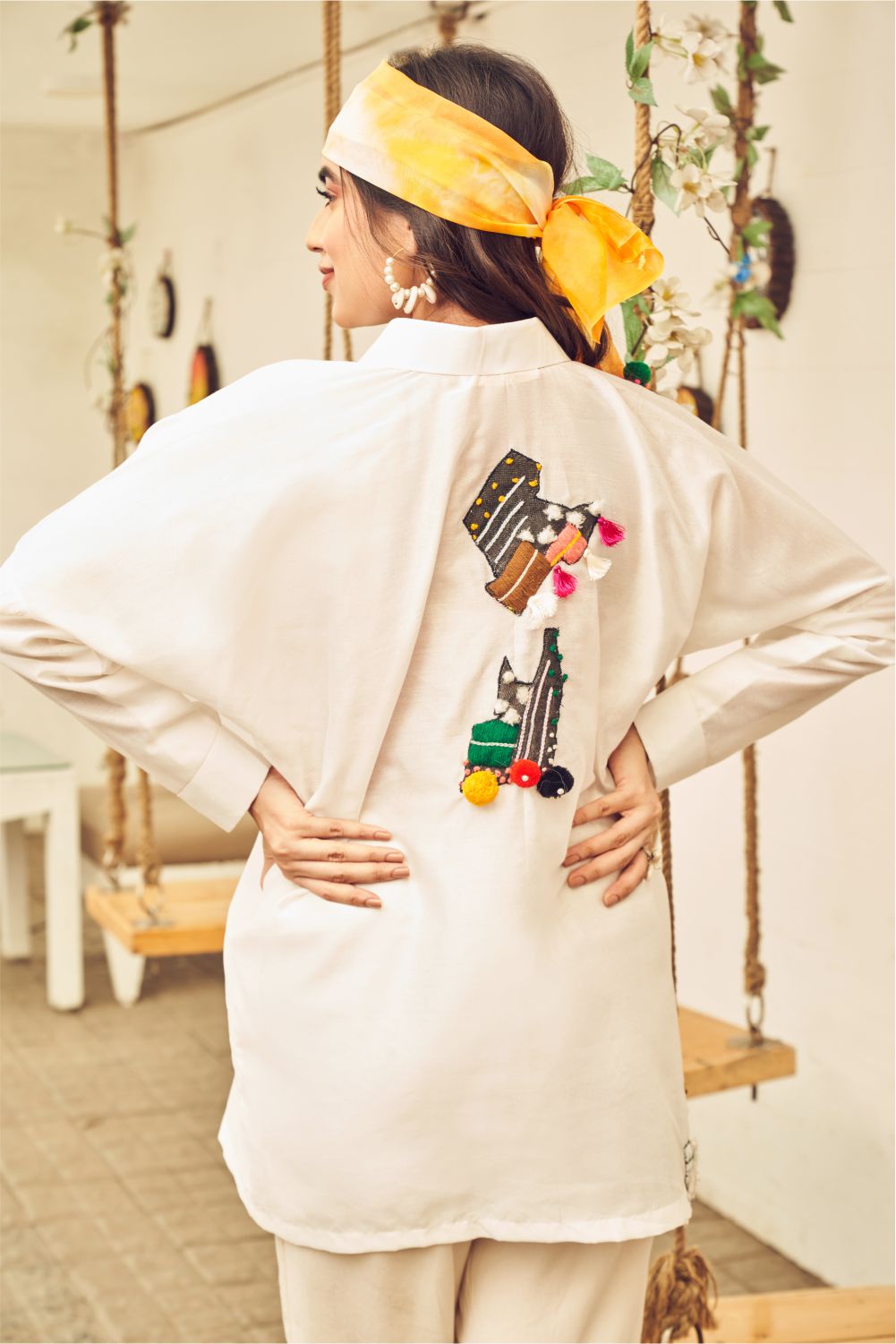 Boho White Patch Shirt With Pockets (8007389806838)