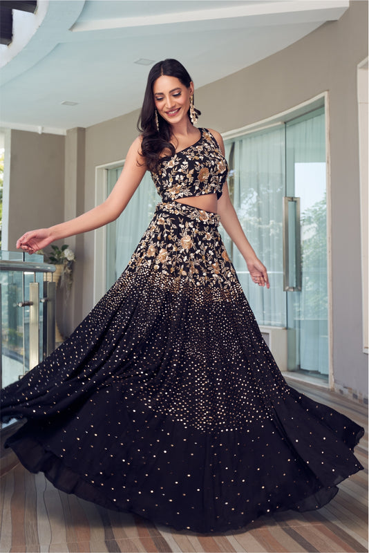 Black Embellished Lehenga Choli Set (7960738529526)