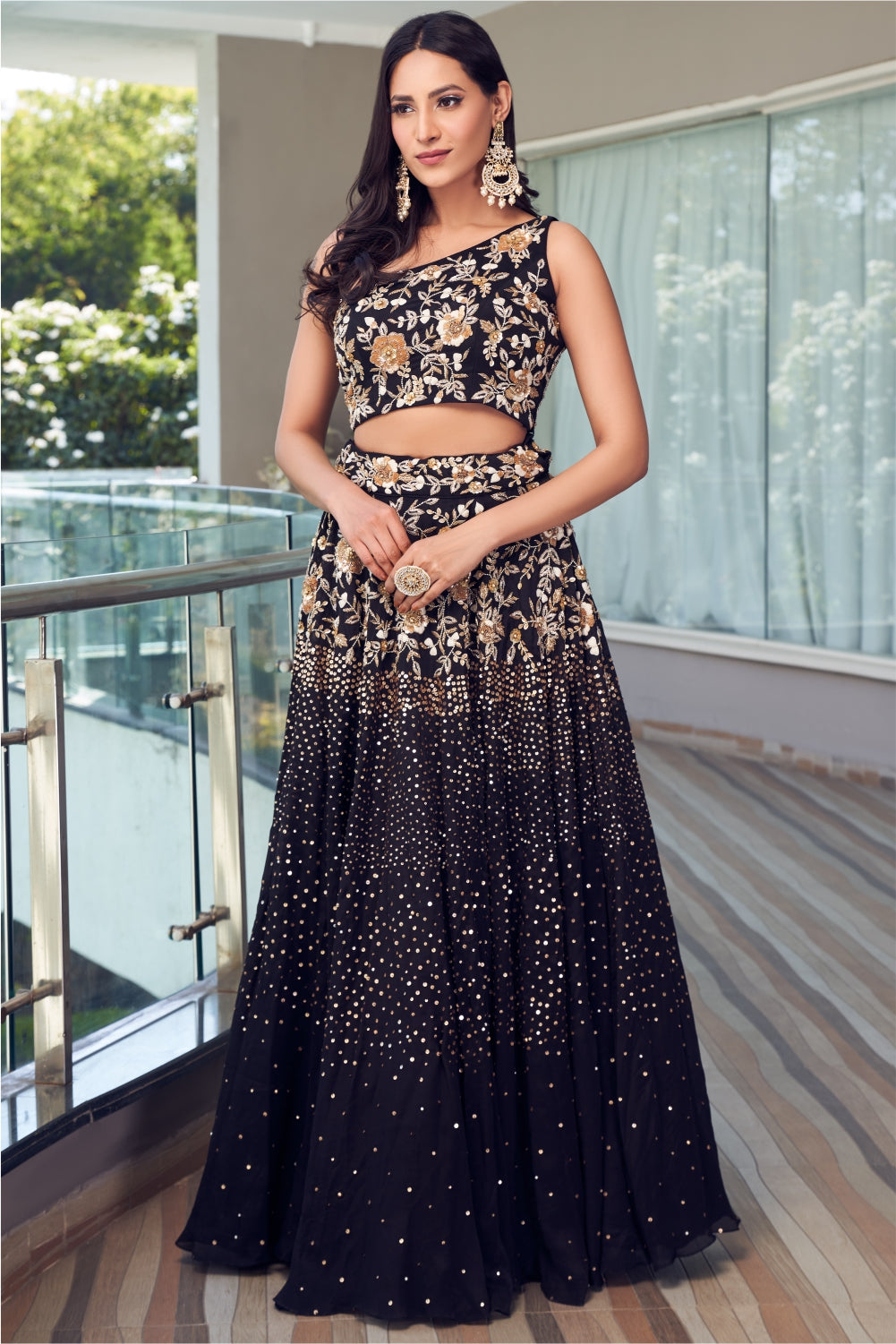 Black Embellished Lehenga Choli Set (7960738529526)