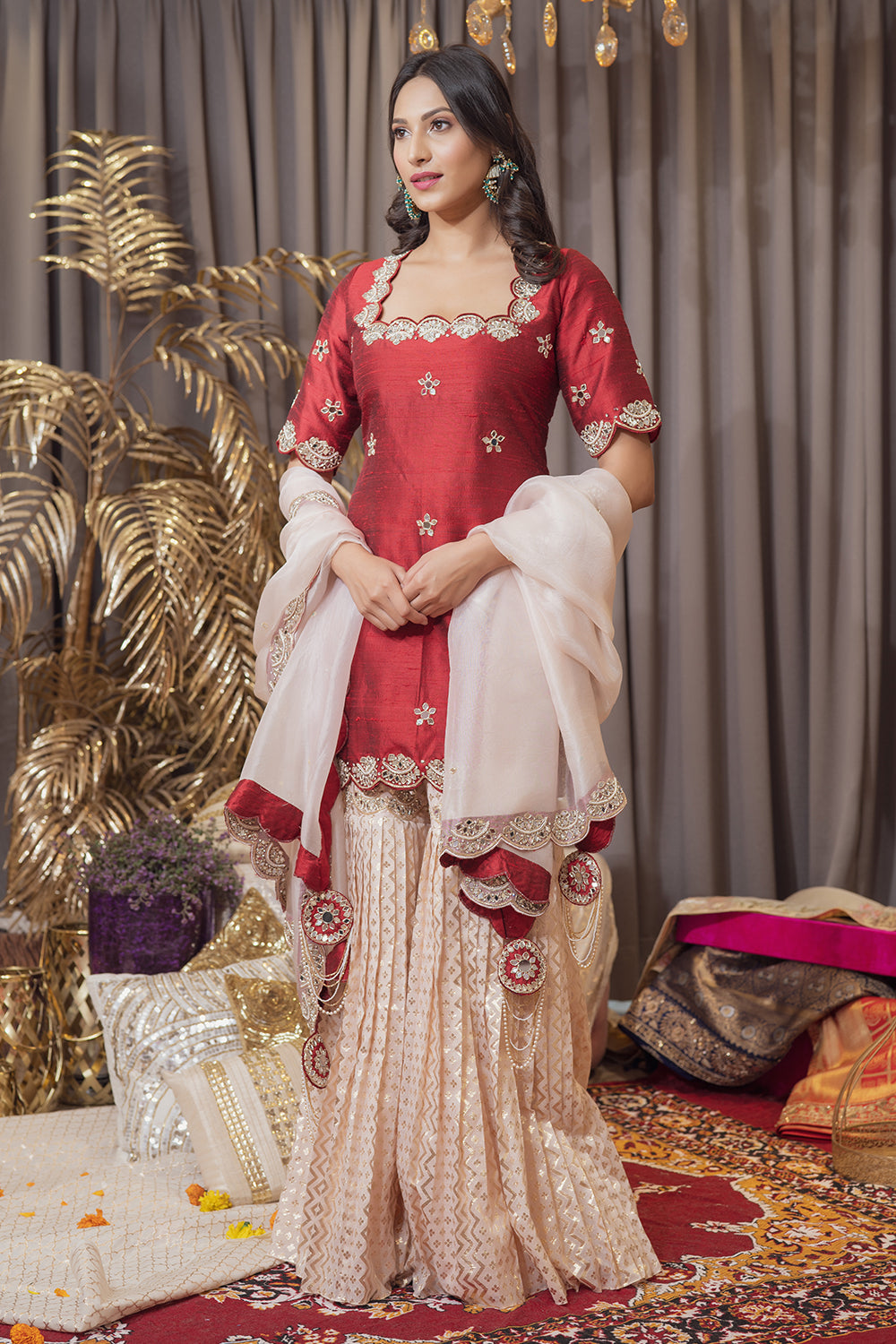 MOROON BANARASI SHARARA SET (6987821678775)