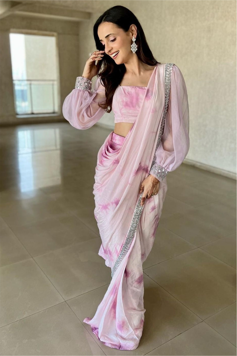 SANAYA IRANI LILAC TIE DYE READY TO WEAR SAREE (7988495974646)