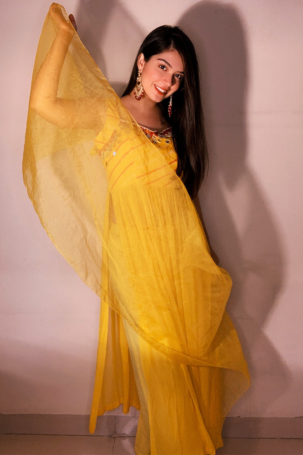 YELLOW LEHERIYA KURTA SET (6925846577335)