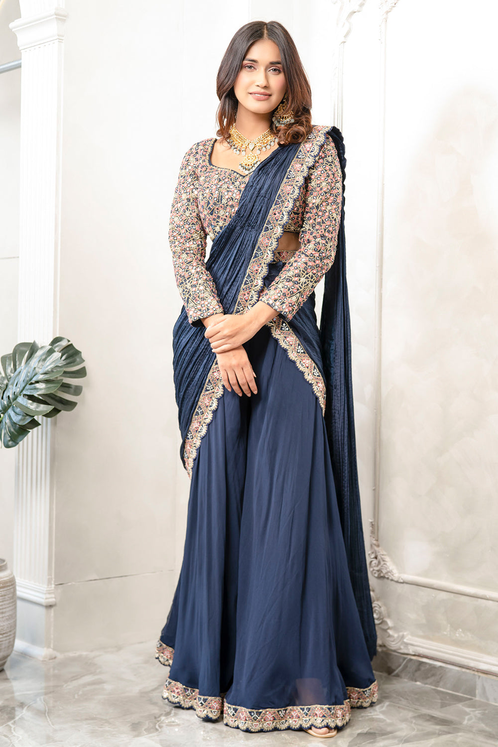 Embroidered Blouse Drape Saree (7456913260790)
