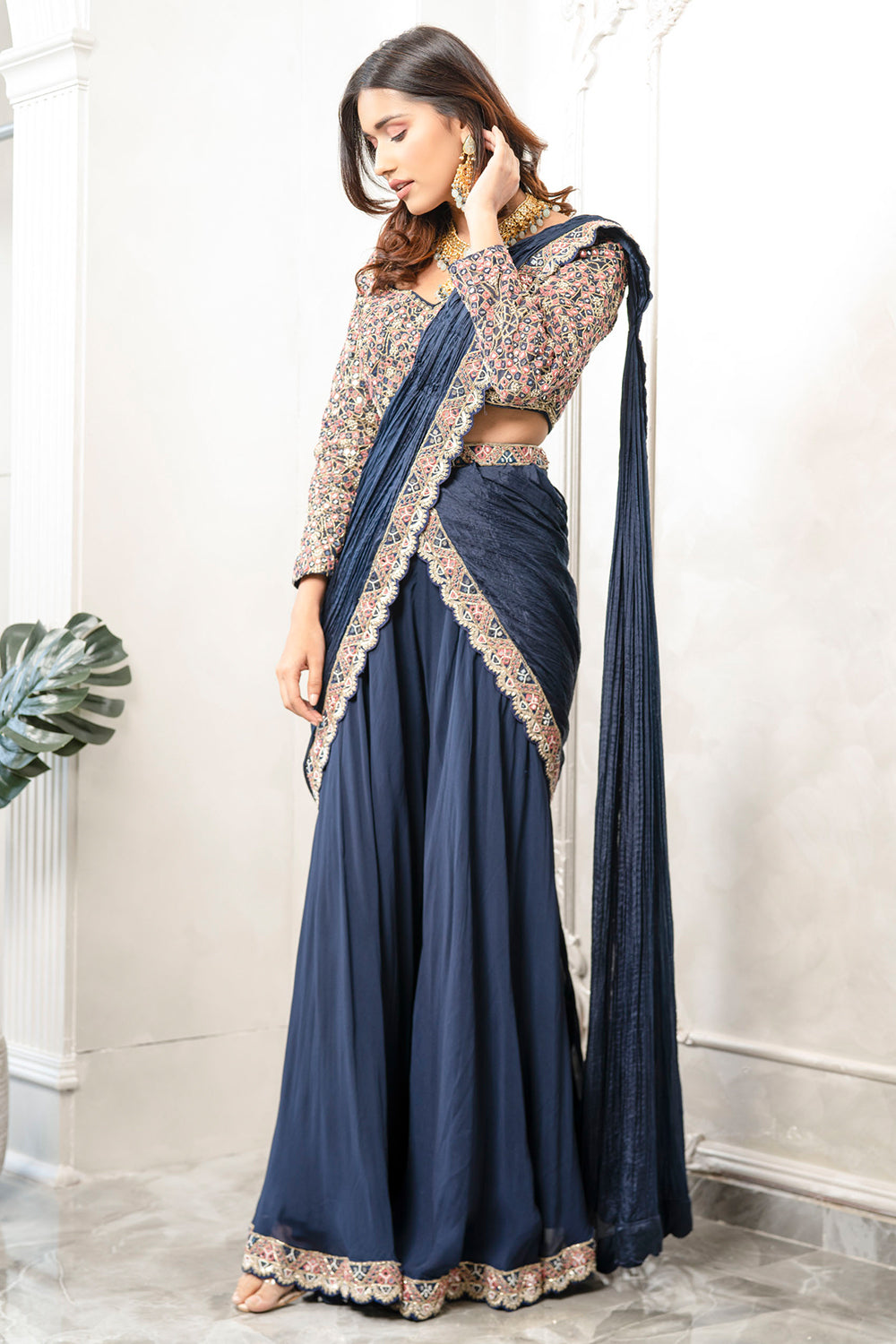 Embroidered Blouse Drape Saree (7456913260790)