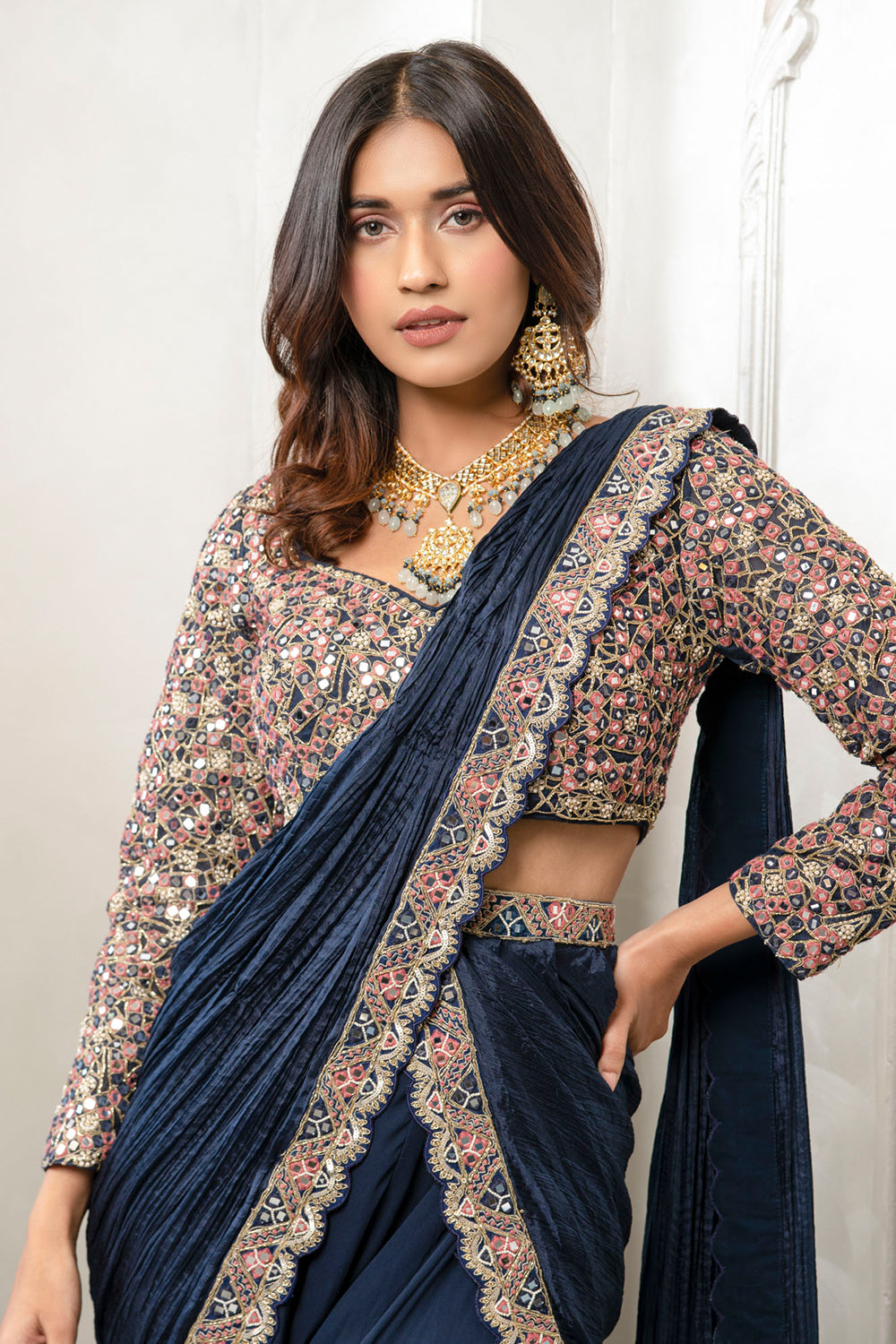 Embroidered Blouse Drape Saree (7456913260790)