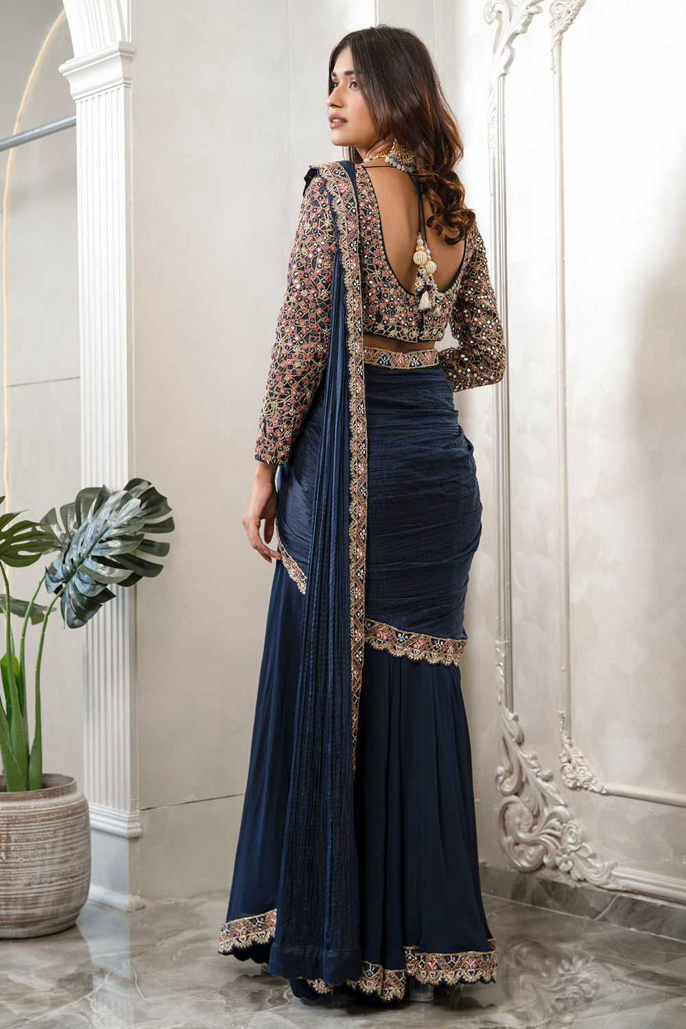 Embroidered Blouse Drape Saree (7456913260790)