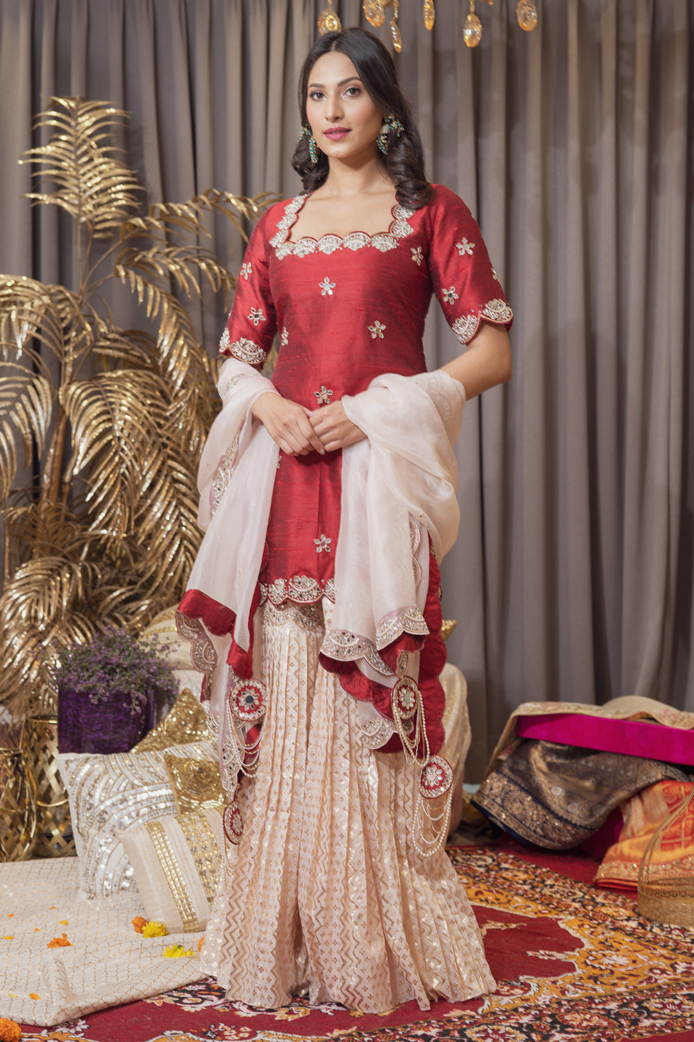 MOROON BANARASI SHARARA SET (6987821678775)