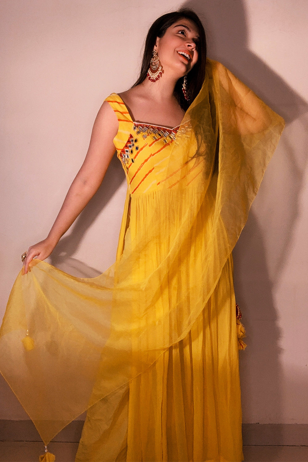 YELLOW LEHERIYA KURTA SET (6925846577335)