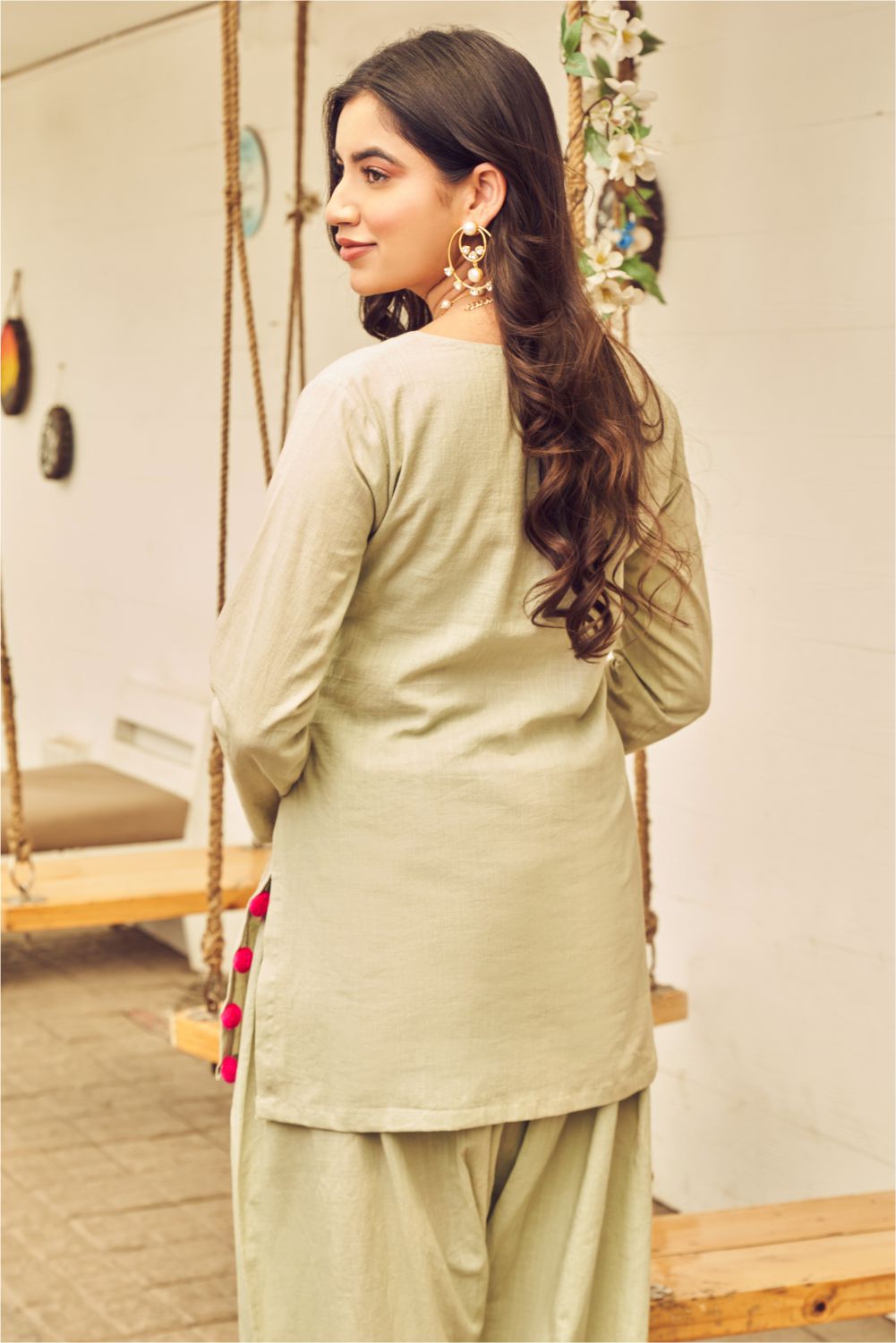 Boho Mint Green Embroidered Kurti With Salwar Pants (8007392690422)