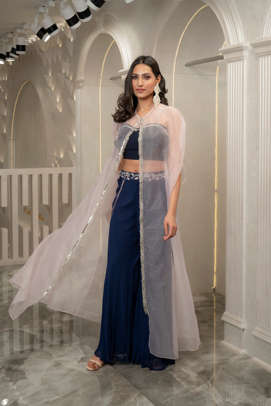 BLUE EMBELLISHED SHARARA CAPE SET (7533203194102)