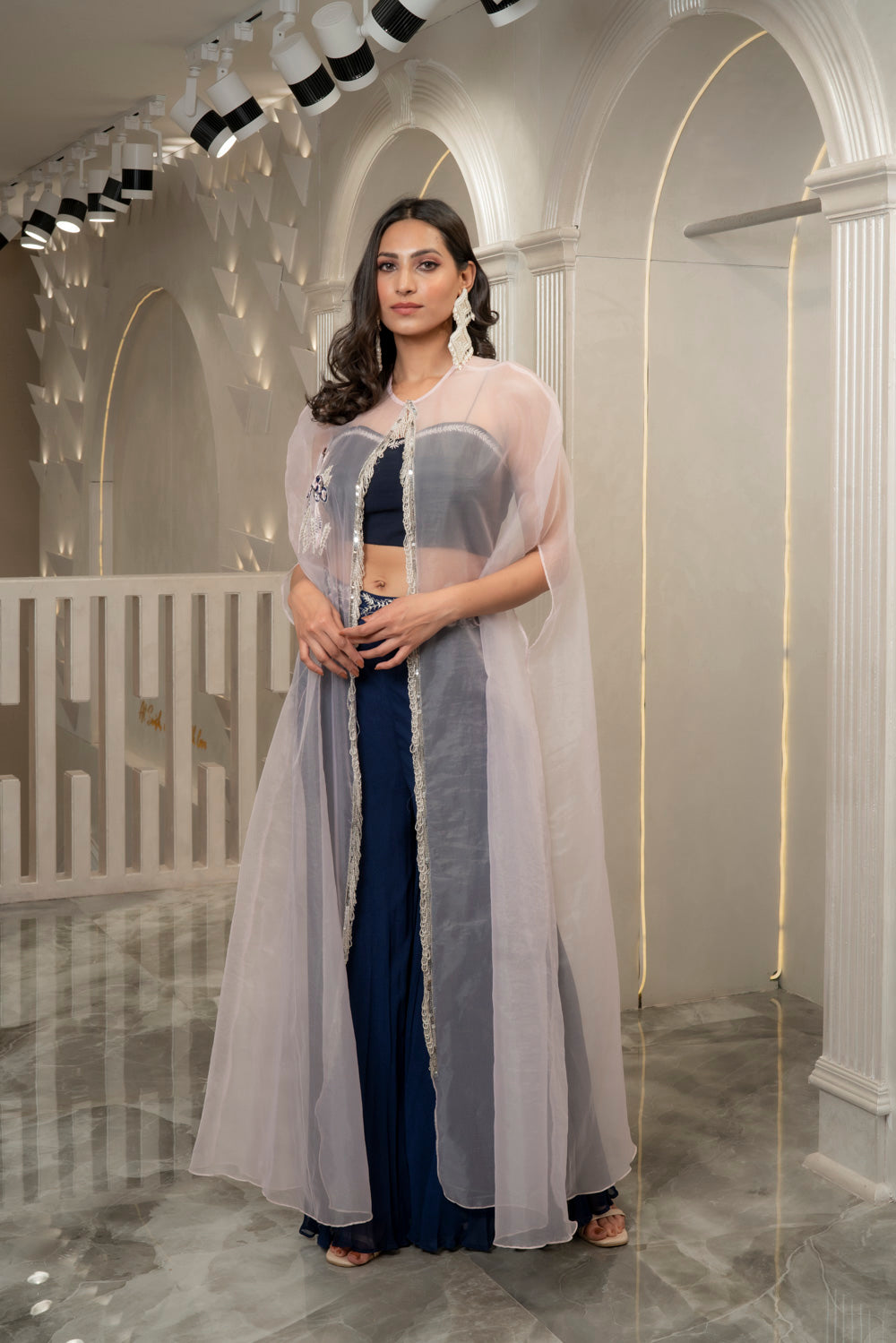 BLUE EMBELLISHED SHARARA CAPE SET (7533203194102)