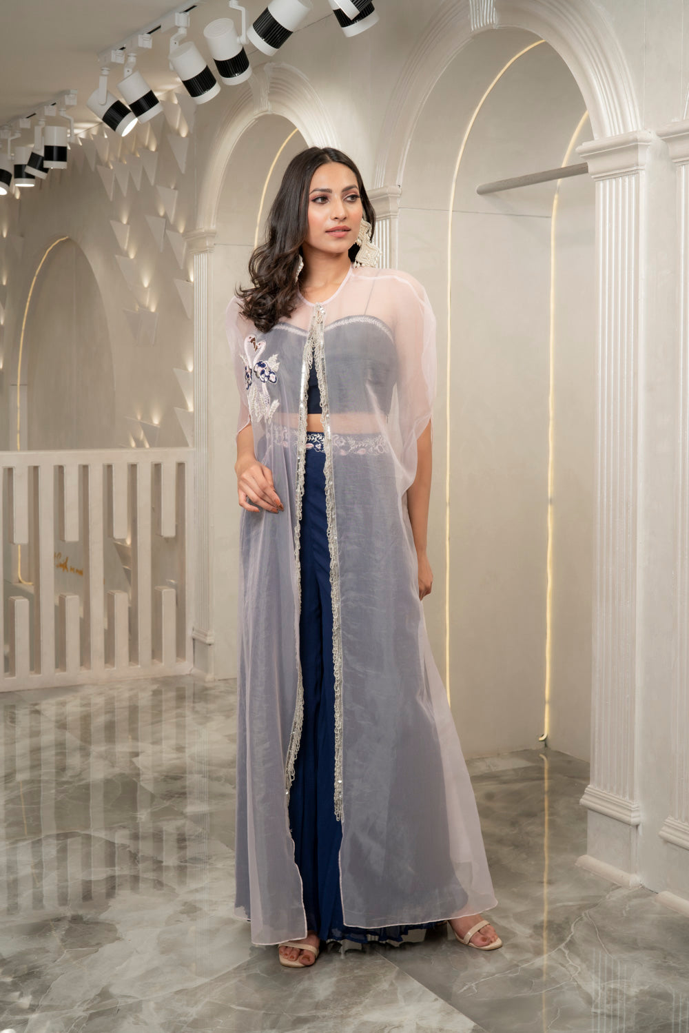 BLUE EMBELLISHED SHARARA CAPE SET (7533203194102)