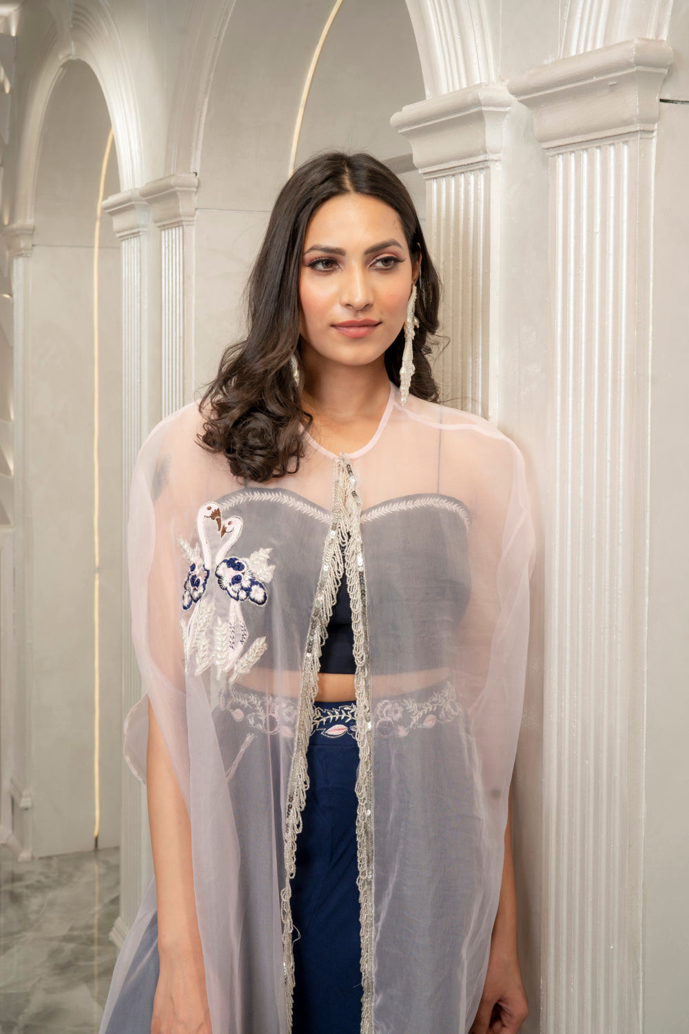 BLUE EMBELLISHED SHARARA CAPE SET (7533203194102)