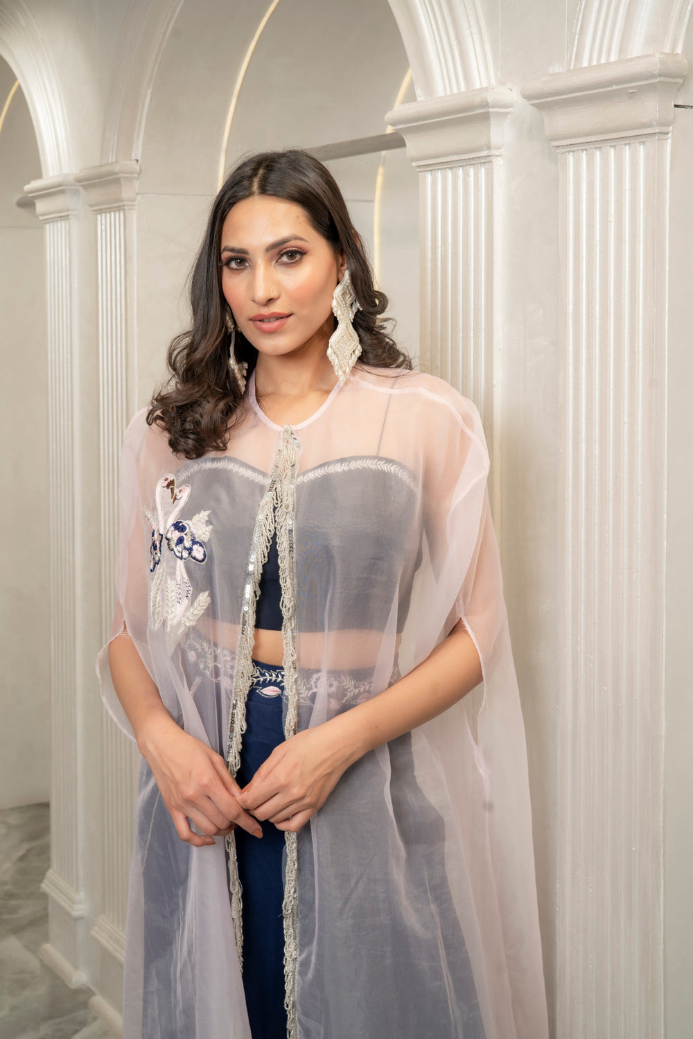 BLUE EMBELLISHED SHARARA CAPE SET (7533203194102)