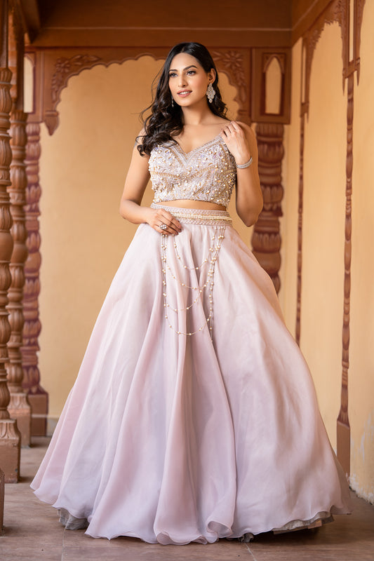 BEIGE PEARL EMBELLISHED LEHENGA SET (7718687441142)