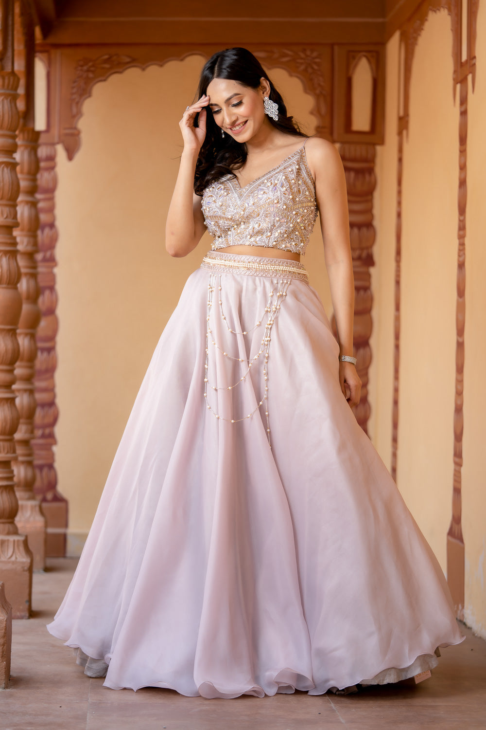 BEIGE PEARL EMBELLISHED LEHENGA SET (7718687441142)