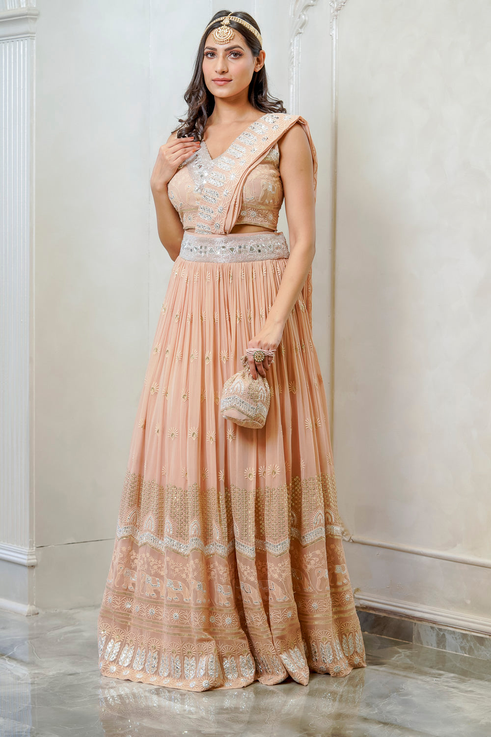 PEACH EMBELLISHED LEHENGA SET (7558002770166)