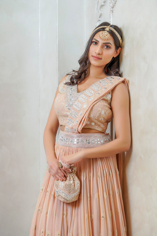 PEACH EMBELLISHED LEHENGA SET (7558002770166)