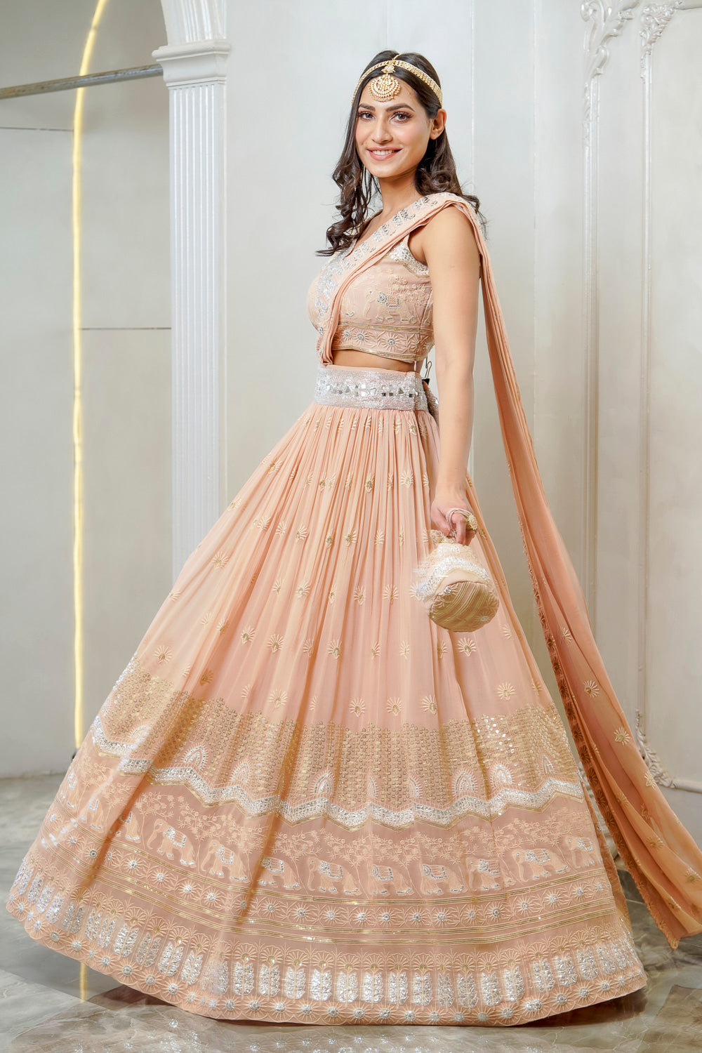 PEACH EMBELLISHED LEHENGA SET (7558002770166)