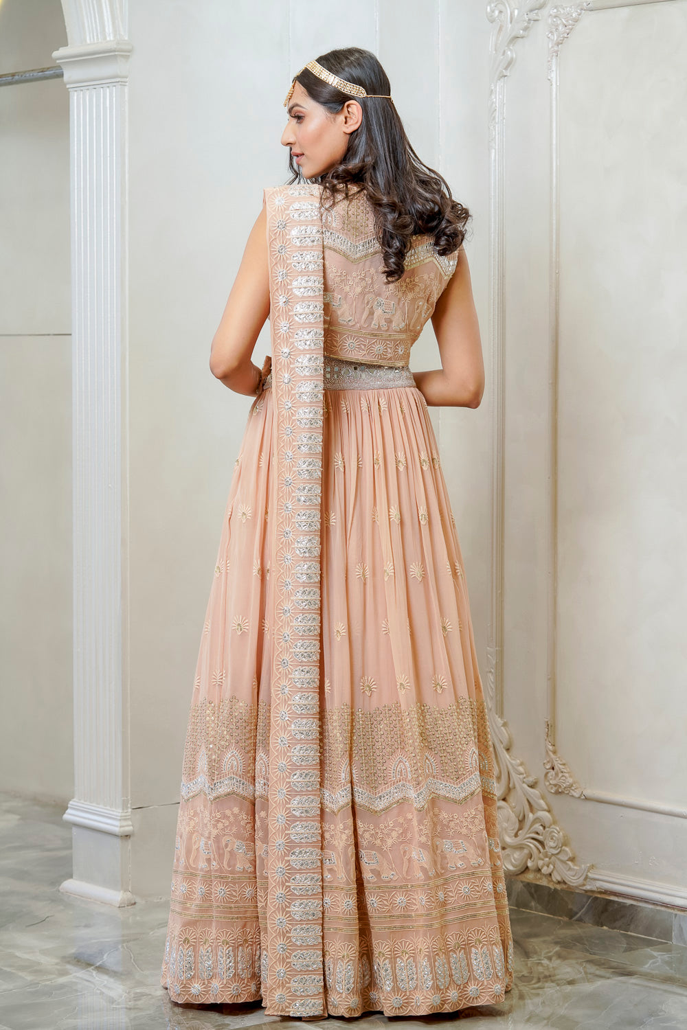 PEACH EMBELLISHED LEHENGA SET (7558002770166)