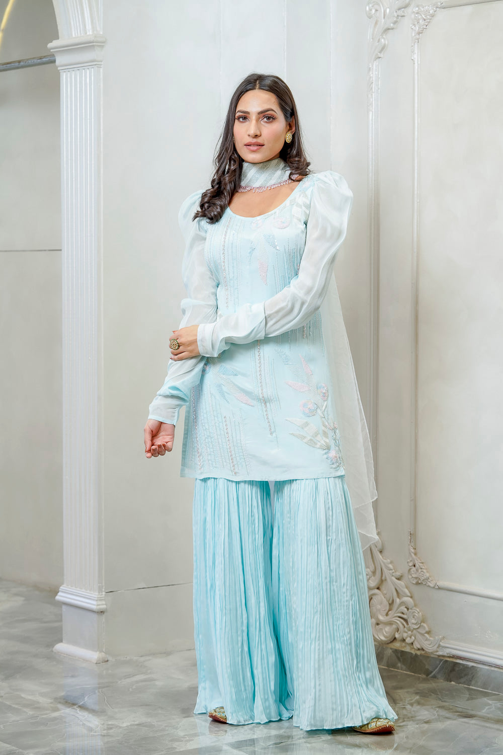 SKY BLUE EMBELLISHED SHARARA SET (7558043074806)