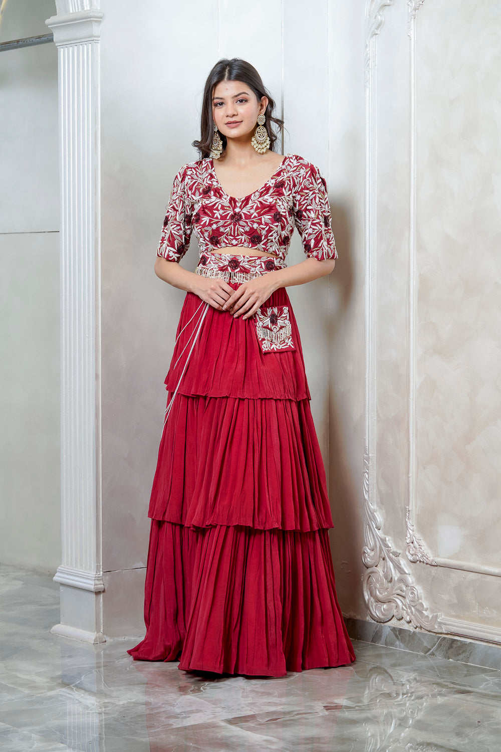 Shop Teen Girls Red Georgette Sequins Layered Lehenga Festive Wear Online  at Best Price | Cbazaar