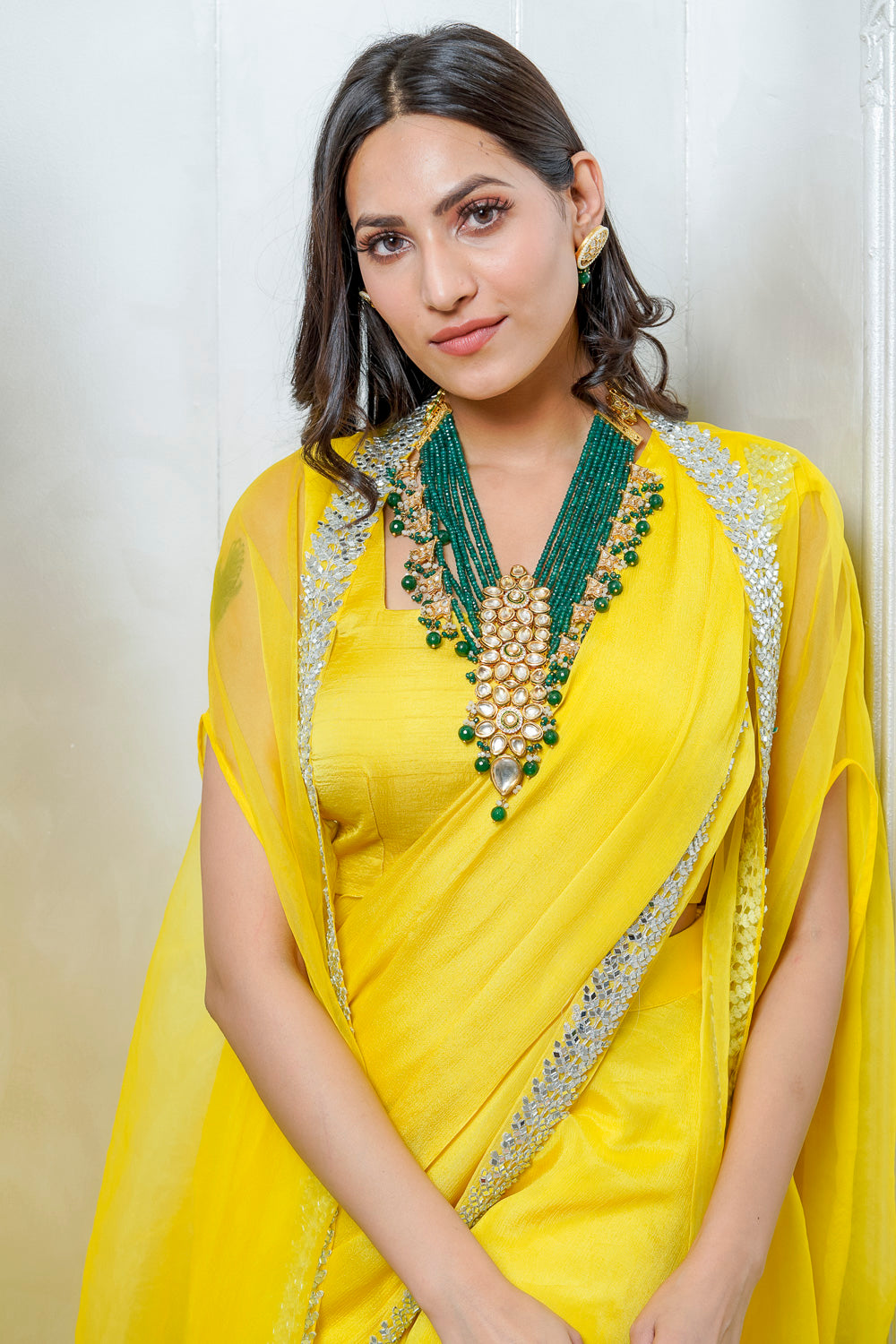 YELLOW EMBELLISHED CAPE SHARARA SET (7559058522358)