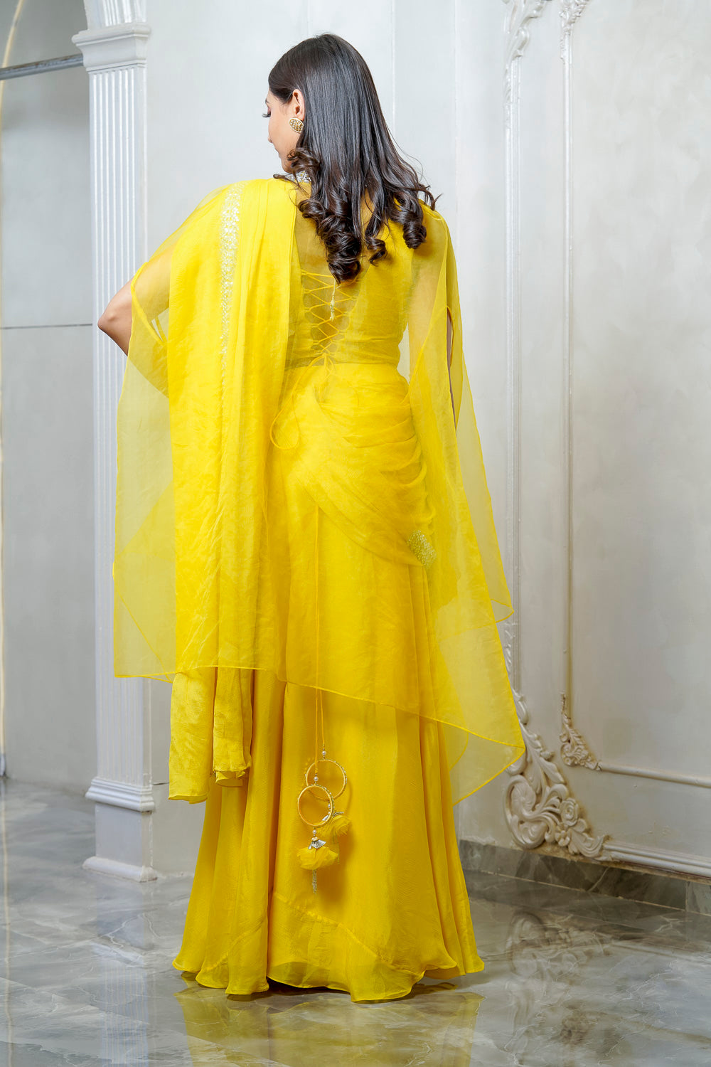 YELLOW EMBELLISHED CAPE SHARARA SET (7559058522358)