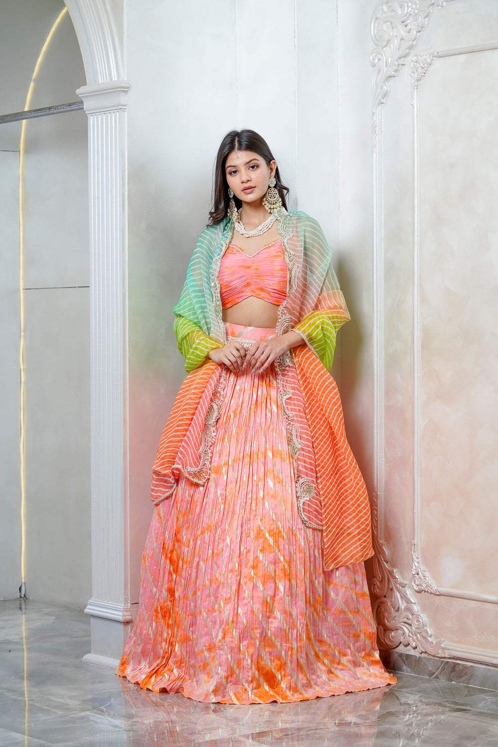 Pink and Orange Color Wedding Wear Silk Jacquard Lehenga & Blouse with –  fashionnaari