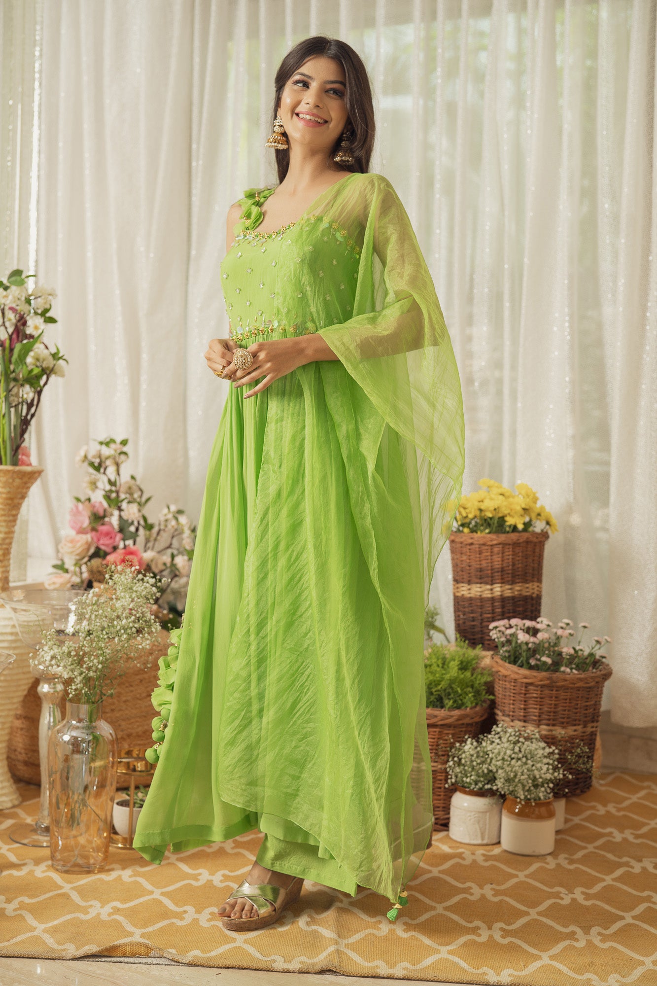 GREEN BEADED KURTA SET (6926670102711)