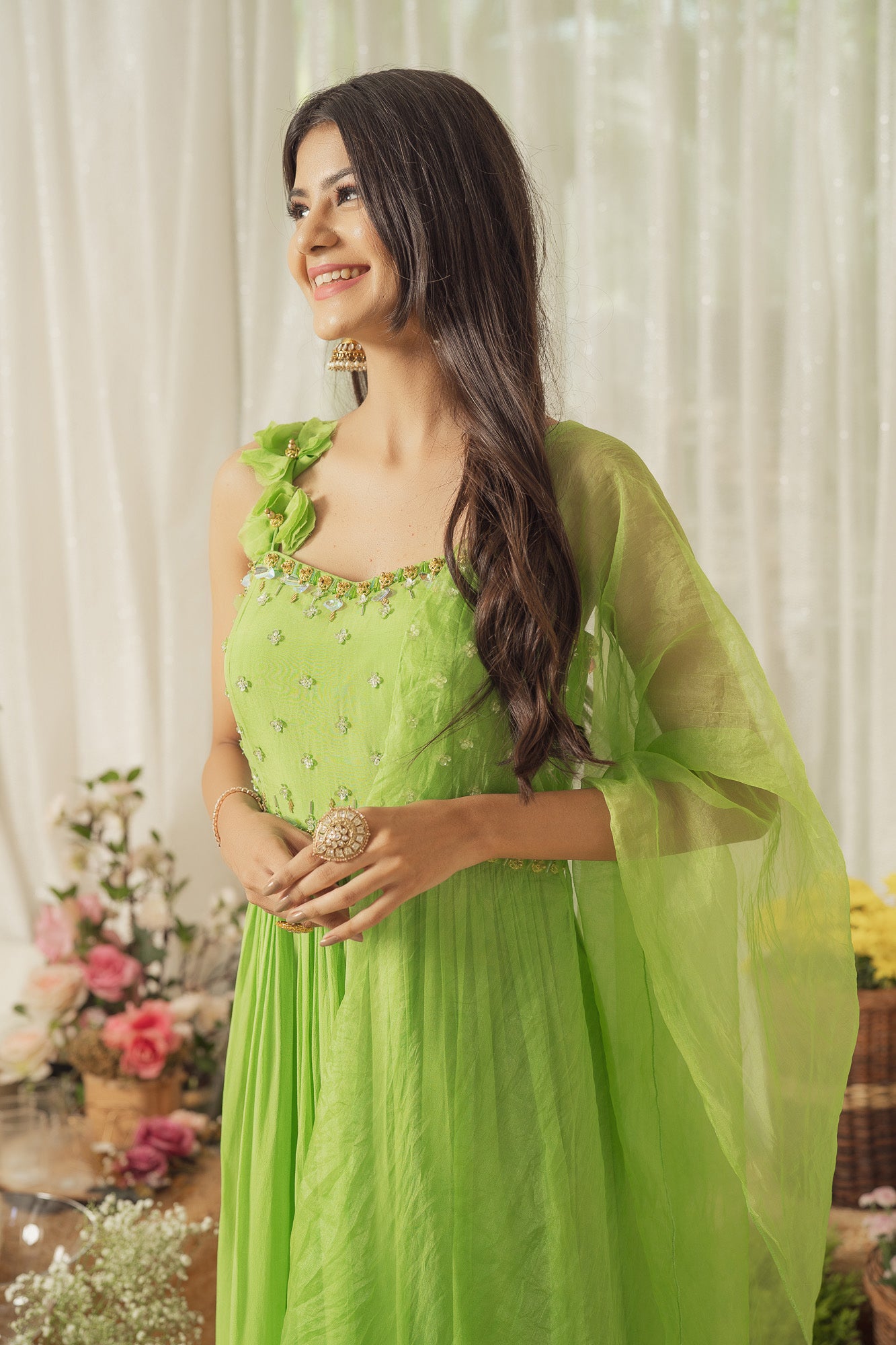 GREEN BEADED KURTA SET (6926670102711)