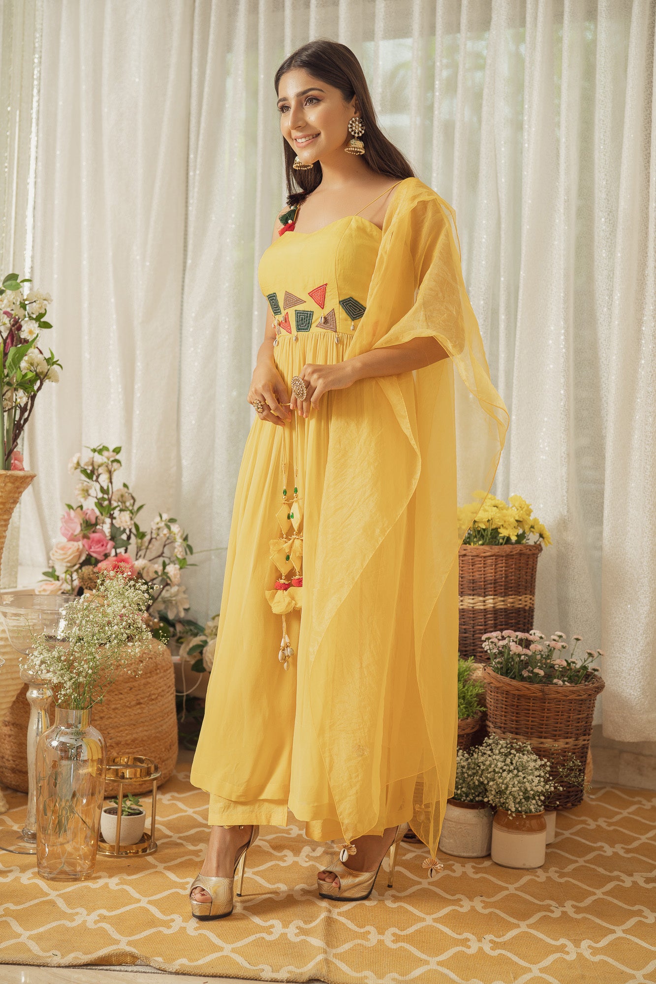 YELLOW THREAD WORK KURTA SET (6926675509431)