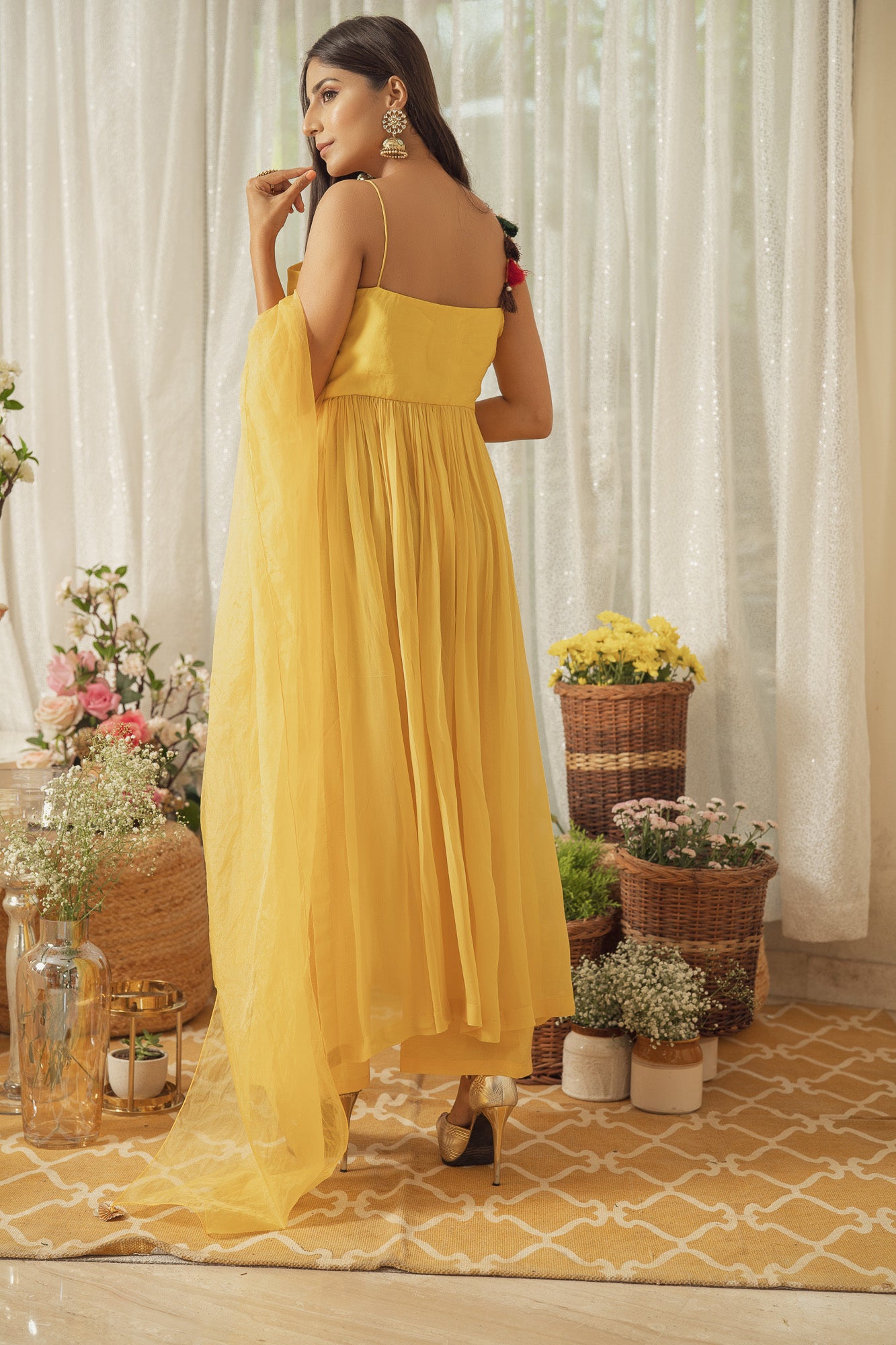 YELLOW THREAD WORK KURTA SET (6926675509431)