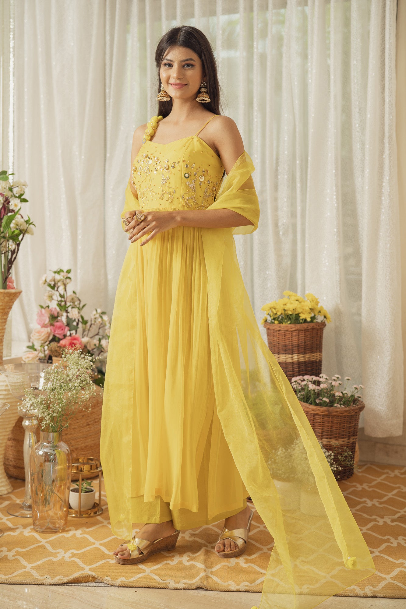 YELLOW GOTA WORK KURTA SET (6926679081143)