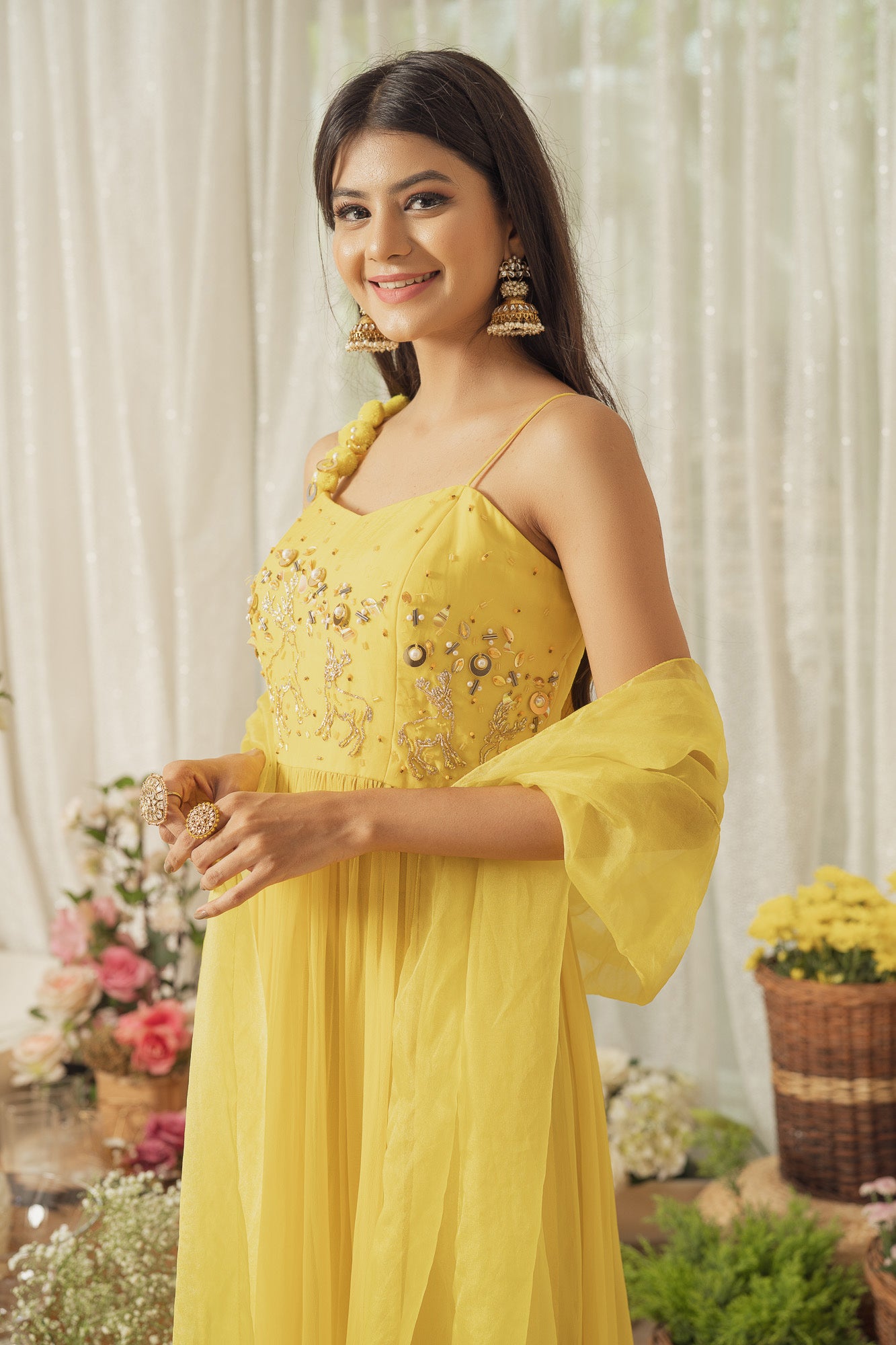 YELLOW GOTA WORK KURTA SET (6926679081143)