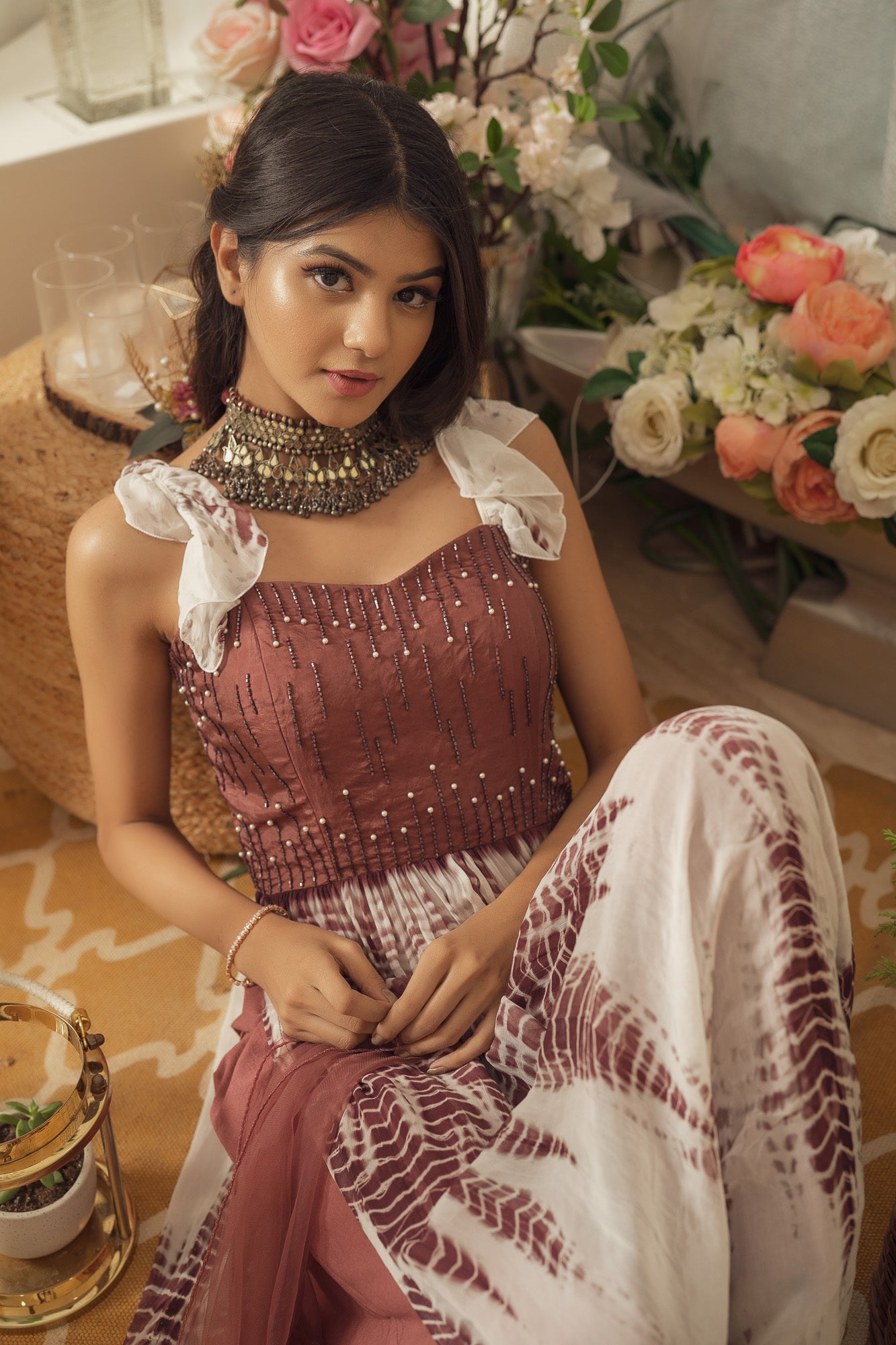 BROWN SHIBORI KURTA SET (6926744715447)