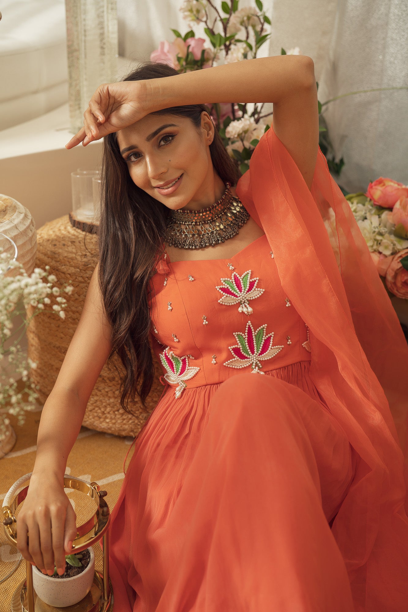 ORANGE LOTUS KURTA SET (6926760411319)