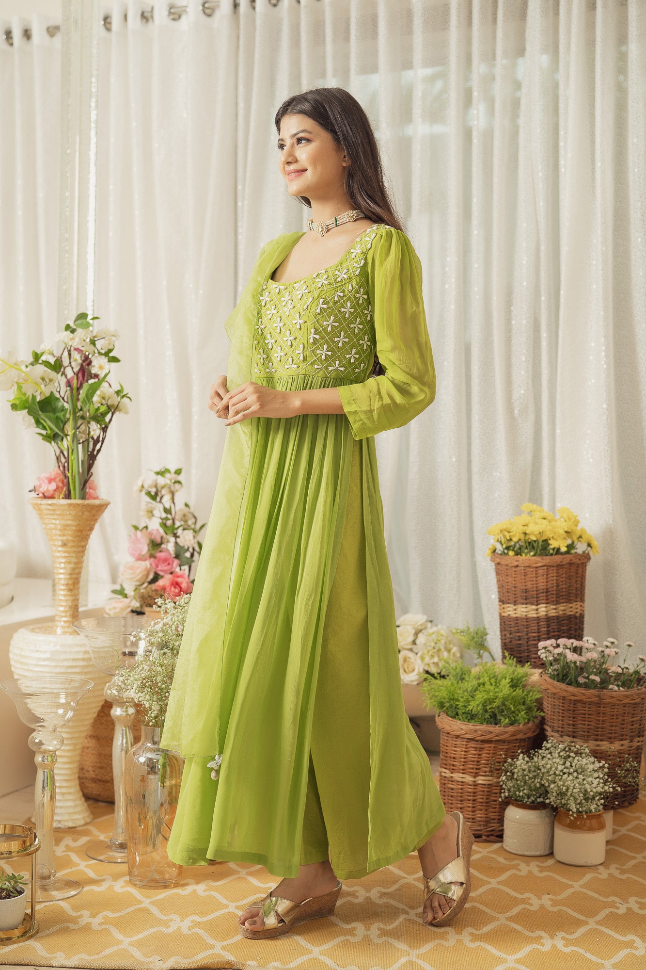 GREEN MOTI WORK KURTA SET (6926793343159)